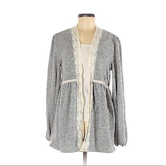 🏹 Boho Heather Grey & Cream Lacy Layering Kimono - Picture 7 of 13